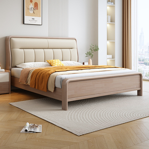 北欧全实木软包床1.5米现代简约轻奢床主卧室1.8米单双人床储物床