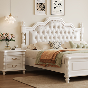 美式床实木床白色主卧1.5高端大气1.8米大床婚床双人欧式软包大气