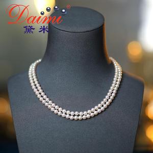黛米 琦莉 5.5-6mm双层公主链正圆日本akoya海水珍珠项链女G14K金