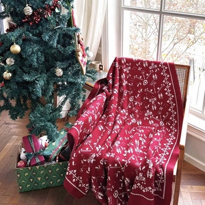 圣诞节装饰毯子新年红色沙发盖毯本命年毛毯针织毯冬季保暖午睡毯