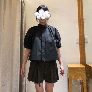 权小威日本代购 SACAI 24春夏 立体拼接 泡泡袖 尖领 半袖衬衫