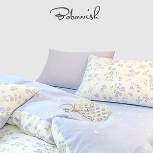 英国BOBOWISH 全棉新款田园风四件套蓝汐蓝紫色床单床笠床上用品