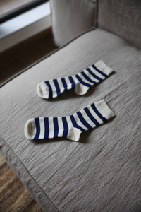羊毛毛的细铺 大海风格 条纹蓝白色系短袜子女袜
