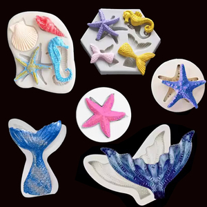 海洋硅胶模具蛋糕装饰海星贝壳海螺美人鱼尾巧克力翻糖蛋糕模具