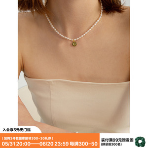 LLab天然高品质米粒珍珠925银&圆形吊坠项链