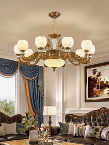 美式吊灯天然云石全铜欧式别墅大厅复式楼客厅卧室餐厅灯具灯饰
