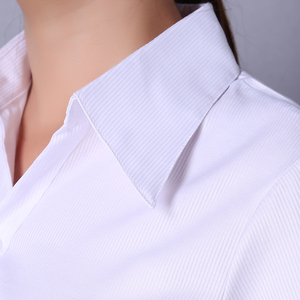 包邮新款夏季女白衬衫短袖半袖职业装工作服面试工装条纹衬衣收腰