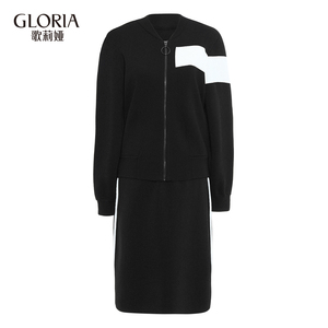 GLORIA/歌莉娅新品运动风拼色毛衫+半身裙两件套182C