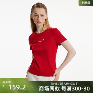 歌莉娅短袖女装上衣夏季新款设计感小众纯色圆领镂空T恤1B7J0B030