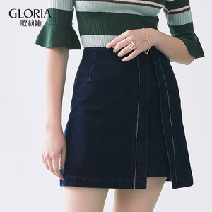 【欢聚价】GLORIA/歌莉娅女装春季新款A摆牛仔半裙183