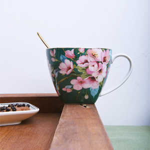 外单AMILICA祖母绿樱花骨瓷马克杯水咖啡牛奶早餐红绿茶下午茶杯
