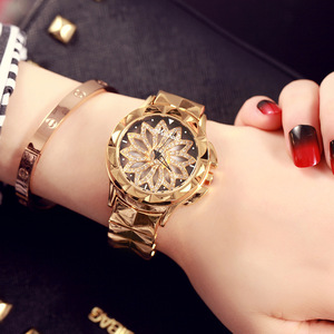 金色女表钢带时装表手链表璀璨钻陀飞轮时尚女士手表大表盘