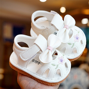 宝宝鞋子夏季学步0一1-2岁婴儿鞋防滑软胶底包头叫叫鞋女宝宝凉鞋