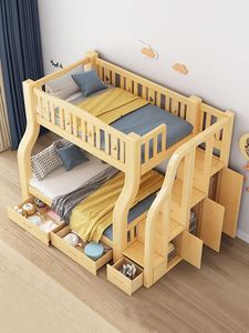 实木上下床带衣柜双层床两层高低床上下铺子母床多功能儿童床木床
