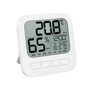 得力新款桌面温湿度计闹钟电子时钟温度湿度表可挂墙式计时器