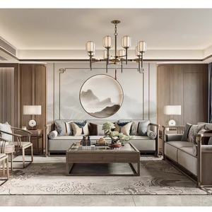 宋代美学新中式实木沙发组合轻奢禅意别墅样板房大小户型客厅家具