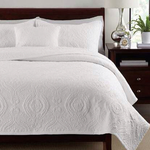 外贸简约欧式刺绣纯棉双人绗缝被全棉纯色床盖三件套空调被厚床单