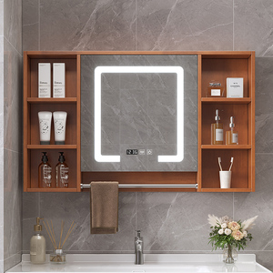 实木浴室镜柜单独挂墙式镜子带置物架卫生间橡木储物收纳卫浴镜柜