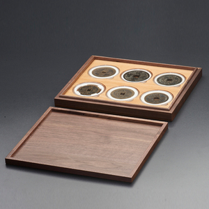 大型花钱咸丰重宝元宝古币收藏收纳分类展示黑胡桃(枫木)实木托盘