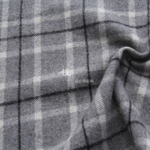 细腻英伦风 浅灰色苏格兰格子双面立绒羊毛呢毛料 大衣斗篷布料