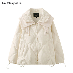 拉夏贝尔/La Chapelle叠层娃娃领菱形格纹加厚羽绒服女冬短款外套