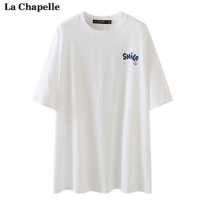 拉夏贝尔/La Chapelle夏新款白色字母印花短袖宽松休闲半袖t恤女
