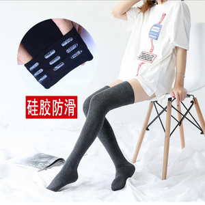 长筒袜子女日系学生韩国高筒袜硅胶防滑纯棉显瘦过膝袜秋冬堆堆袜