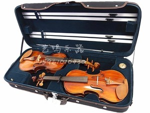 艺鸣乐器-黑色防潮木质夹板双琴盒 两只装小提琴盒 双肩  容4支弓