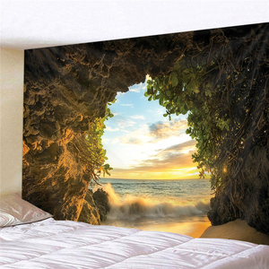 椰树超大背景布洞穴海景挂布墙壁装饰挂毯床头卧室客厅沙发墙布画