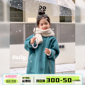 女童呢大衣2022新款儿童冬装韩版中长款保暖外套宝宝加厚连帽上衣