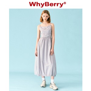 WhyBerry 23SS“青柠汽水”复古法式吊带连衣裙格子长裙甜美风