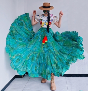 泰国民族风超大摆纯棉印花吉普赛高腰跳舞半身裙波西米亚舞蹈长裙