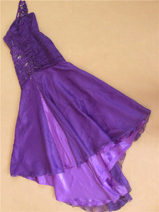 1227紫色雪纺鱼尾裙单肩长款钉珠外贸原单晚礼服裙宴会年会