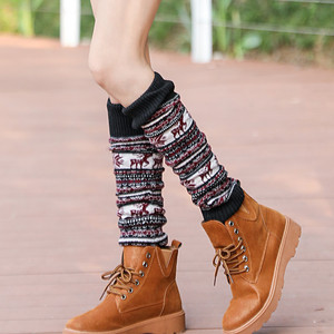 秋冬保暖袜加长高筒袜圣诞小鹿堆堆袜套秋冬针织瑜伽护腿套靴套女