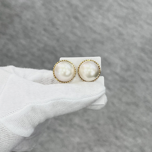 Mofya 日本中古奢侈品 18K黄金 马贝珍珠耳环 15.3mm