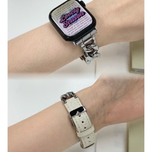 适用高颜值单链条拼皮表带AppleWatch345678代SES8苹果手表带女s9