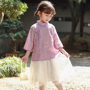 女童唐装夏季新款2024中国风套裙夏复古国风改良儿童汉服两件套