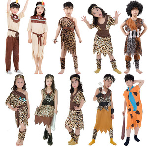 六一节野人豹纹服装儿童演出衣服土著人非洲原始人印第安野人套装
