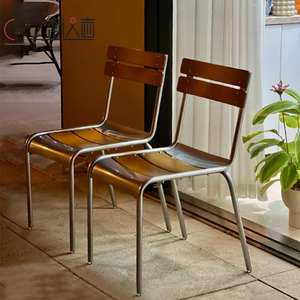 北欧铁艺椅子餐厅餐椅简约复古家具金属休闲椅咖啡厅实木靠背椅子