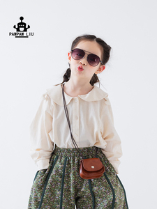 Pawpaw Liu原创设计女童春秋款衬衫日系儿童文艺风米色娃娃衫上衣