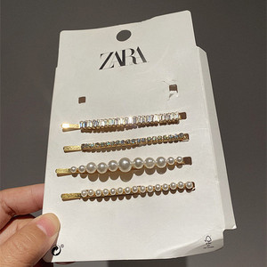 ZARA正品折扣清仓珍珠欧美简约排钻超闪复古做旧INS几何COS发夹