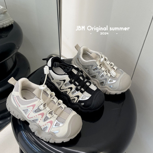 JBM 2024新款儿童网面户外徒步登山鞋男女中大童免系带镂空运动鞋