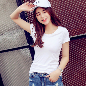 天天特价棉短袖t恤女学生修身夏纯色显瘦韩国半袖体上衣紧身白色