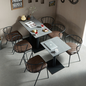 美式铁艺岩板餐桌椅组合餐厅奶茶店咖啡厅音乐酒馆酒吧休闲桌椅子