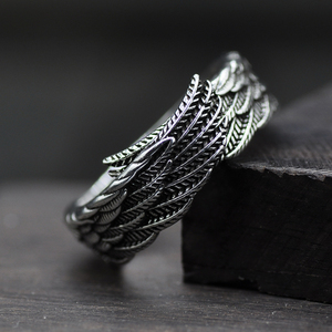 复古泰银原创设计《天使》翅膀戒指情侣男女对戒指个性创意礼物品