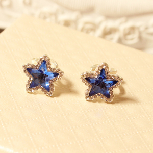 韩国可爱蓝紫色水晶星星耳钉水钻五角星星耳夹无耳洞女耳饰