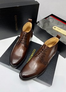 保真 奢侈品牌意大利GUIDOM**男士商务正装皮鞋皮靴 中帮系带棕色