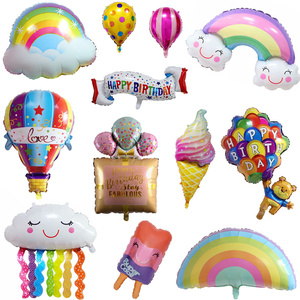 新款冰淇淋彩虹降落伞热气球生日派对布置装饰铝膜云朵气球
