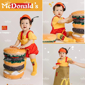 网红创意汉堡百天周岁男女宝宝摄影拍照服装儿童写真艺术照衣服