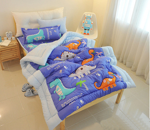 韩国代购纯棉卡通儿童绗缝被子枕套可爱男孩床品1.1m床蓝色三件套